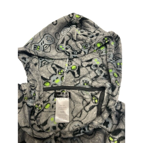New Boy's Soft Cuddl Duds Gamer Remote Fleece Robe Gray Green Sz S(4/6) Pockets - Picture 8 of 10